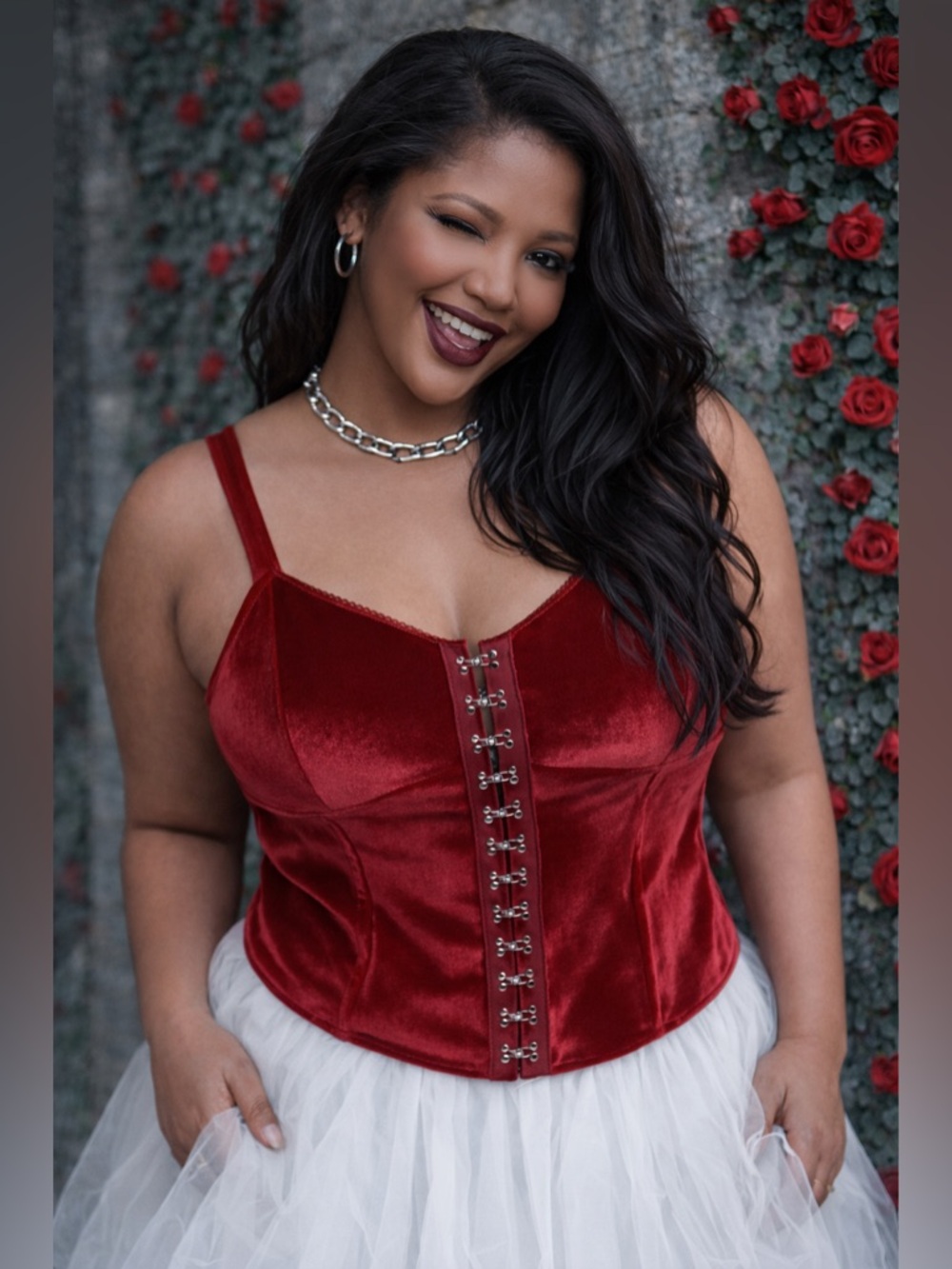 Torrid Nightfall Gothic Red Velvet Hook & Eye Cami Tanktop, Large, NWT! - Picture 3 of 16